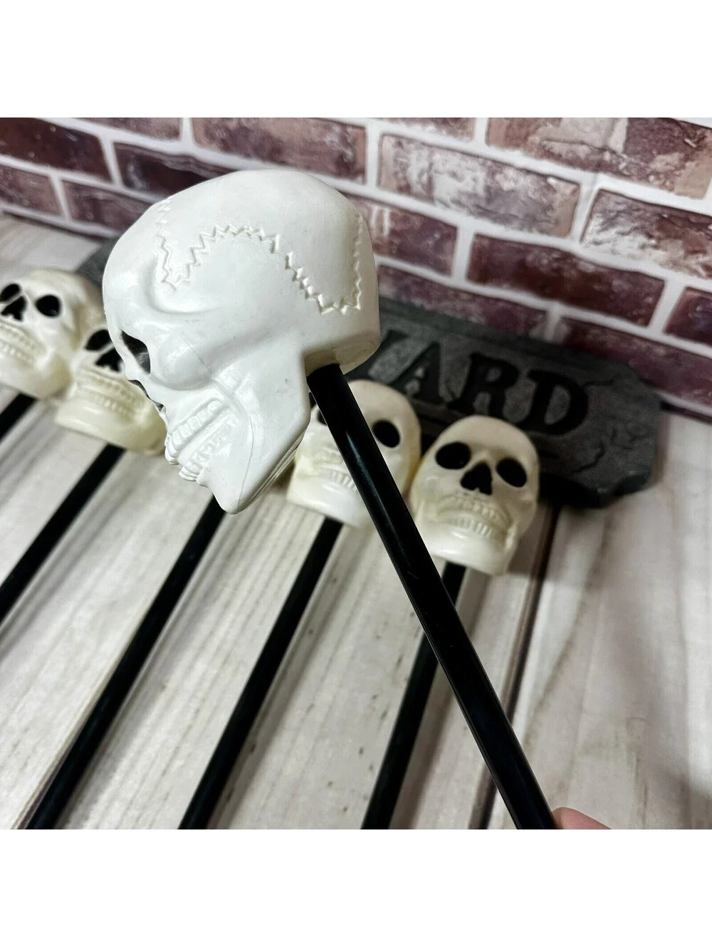 Vintage Lot Halloween Skull Blow Mold Stakes Indoor Outdoor Decor BONEYARD Sign
